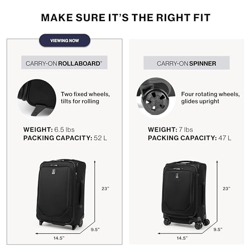 Travelpro Crew Classic Lightweight Softside Expandable Carry on Luggage, 2 Wheel Upright Rollaboard Suitcase, Men and Women, Carry On 22-Inch, Black