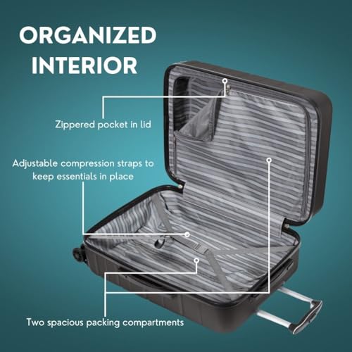 Skyway Epic 2.0 Hardside Lightweight and Durable ABS Shell Luggage, Spacious with Dual Spinning Wheels, Comfort Grip, Men and Women, Men and Women, 28-inch Large Check-In, Midnight