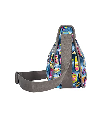 LeSportsac Beach Snacks Classic Hobo Crossbody Bag + Cosmetic Bag, Style 7520/Color F949, Vibrant Pop Art Style Beachy Graphics: Hot Dogs, French Fries & Tropical Drinks, Unique Hot Pink Zip Pull