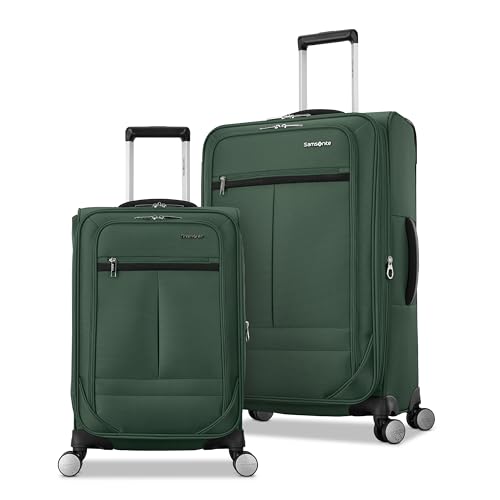 Samsonite 2-PC Soft-Sided 21/25” (Carry-On & Medium Checked), Lightweight Expandable Element Luggage Set: 2 Front Pockets & Side Pocket, Four Spinner Wheels, Adjustable Handle, Durable- Bistro Green