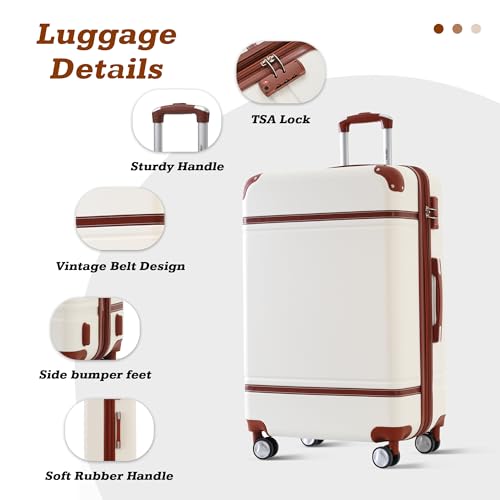 Merax Luggage Set,24 IN Hardside Suitcase with Duffel Bags,3 Piece Expandable Luggage with Spinner Wheels, Vintage Luggage with TSA Lock Lightweight,(White)