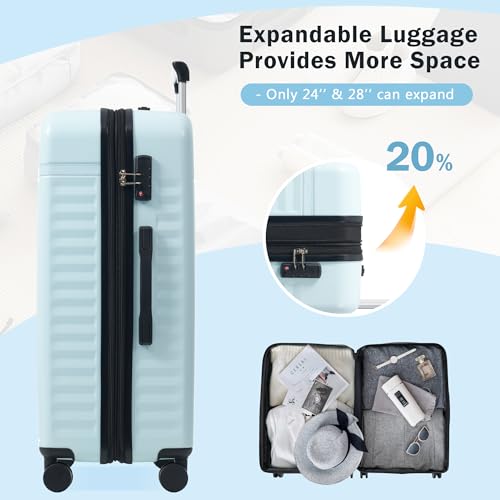 Merax Luggage Sets 3 Piece, Hardside Carry On Suitcase with Front Open,USB Port&Spinner Wheels, Lightweight Durable Luggage for Travel | TSA Lock, Expandable Suitcase Set for Men and Women,Light Blue