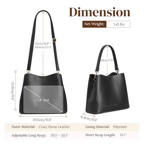 S-ZONE Leather Crossbody Bags for Women Shoulder Bag Multi Compartments Bucket Purses