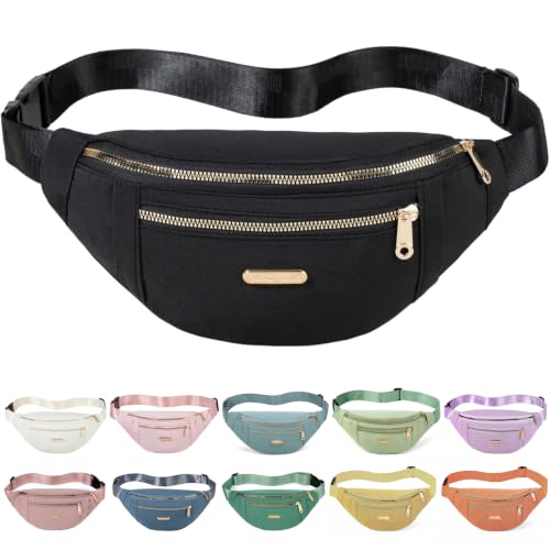 Fanny Packs Crossbody Bag for Women, Waist Pack Jogging Pouch Belt Bag for Outdoors Traveling Hiking - Black