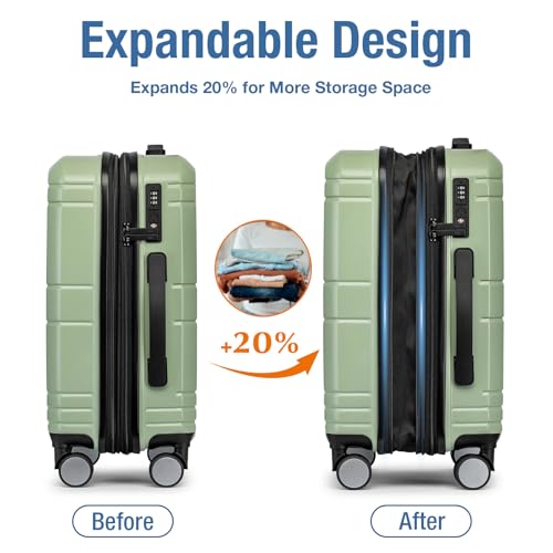 KYME Carry On Luggage 22x14x9 Airline Approved,Hardshell Carry On Suitcase With Tsa Lock,Small Suitcases with Wheels,Travel Luggage for Men Women,Expandable Carry-On 20 Inch,Lt Green