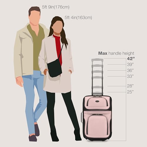 U.S. Traveler Rio Lightweight Softside Rolling Carry-on Suitcase, 2-Wheel Set, Pink