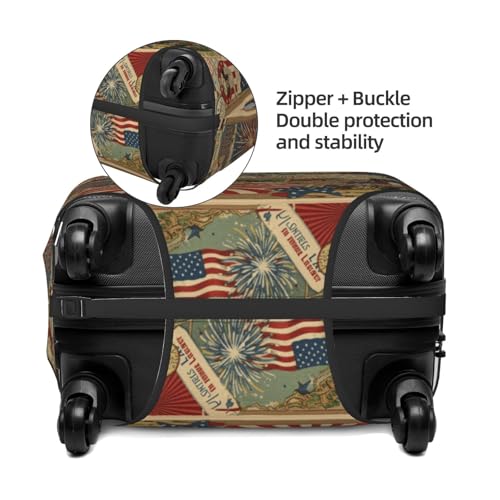 XBFCDN Patriotic 4th of July Luggage Cover, American Flag Fireworks Elastic Suitcase Protector for Independence Day Travel (Fits 22-24 Inch Luggage)