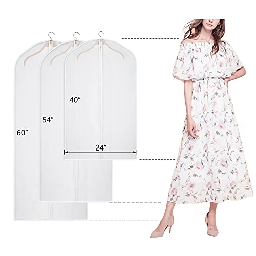 Kntiwiwo 60'' Garment Bags Dress Bag for Storage (Set of 12) Dust-Proof Suit Protector Cover Bag with Zipper for Long Dresses, Suit, Coat Closet Clothes Storage