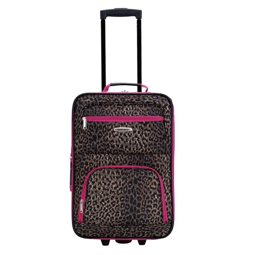 Rockland Fashion Softside 2 Piece Luggage Set, Expandable, (14" Tote/19" Upright), Pink Leopard