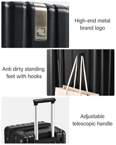 Hanke 24 Inch Plus Expandable Luggage Large Suitcases with Wheels, Medium Checked Luggage Hard Shell Suitcases, PC Trunk Luggage Extra Large Suitcase with Lock for Women Men(Jet Black)
