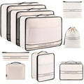 Ougrand 9 Set Packing Cubes Luggage Packing Organizers for Travel Accessories Space Saving Travel Bags for Carry On, Lightweight Mesh Zipper, Clothes, Shoes, Laundry and Shoe Bag, Suitcases (Cream)