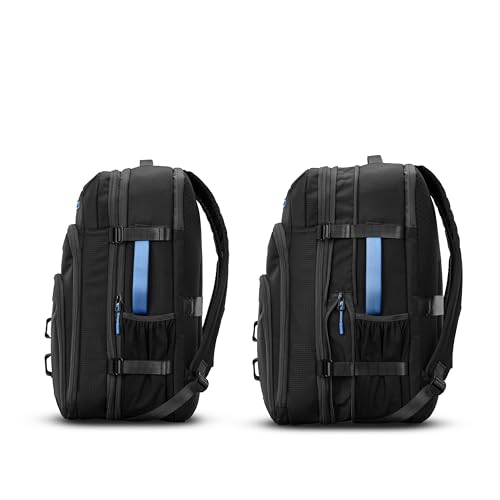 High Sierra Hi-Life Travel Backpack - Features 2-inch Expansion, WetPak Pockets, 17” Laptop Compartment, Stack-It Strap, Adjustable Sternum Strap, Fleece Pocket, Dual Water Bottle Pockets - Blue/Black
