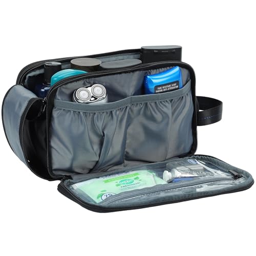 ZEEMO Large Toiletry Bag for Men, Water Resistant Travel Dopp Kit, Double Sided Full Open Shaving Grooming Organizer, Bathroom Accessories & Cosmetics Case, Black