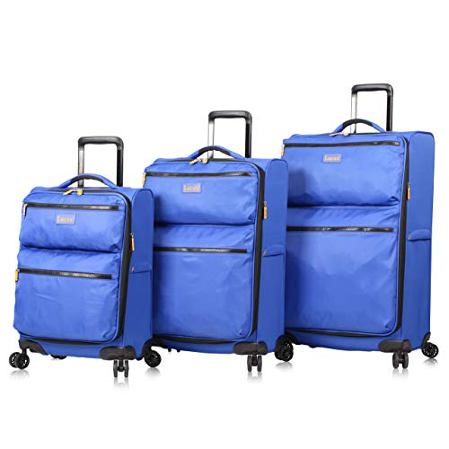 LUCAS Designer Luggage Collection - 3 Piece Softside Expandable Ultra Lightweight Spinner Suitcase Set - Travel Set includes 20 Inch Carry On, 24 Inch & 28 Inch Checked Suitcases (Royal Blue)