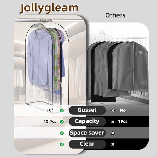 Jollygleam Upgraded Thickened Clear Garment Bags for Hanging Clothes 4 Packs (40 & 50 inch), 10“ Gusseted Clothes Hanging Storage Bags for Closet, Shirts, Coats, Dresses