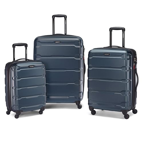 Samsonite Omni PC Hardside Expandable Luggage with Spinner Wheels, Teal, Checked-Large 28-Inch