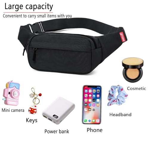 ZMD Small Hip Pack for Men & Women, Crossbody Belt Fanny Pack Sports Hiking Waist Bag Fits All Phones with 3-Zipper Pockets, Hip Bum Bag for Casual Workout Outdoors Running Walking Traveling, Black