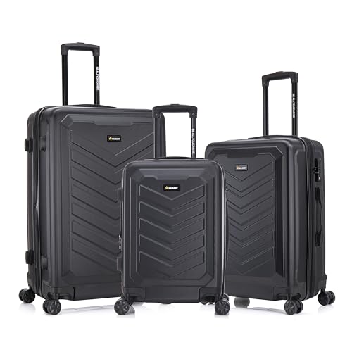 US ARMY Fox Pro 3 Pcs Set Expandable Suitcase with TSA Lock | 20, 24, 28 inch Lightweight Hardshell Luggage with Spinner Wheels, Chevron Icon, Gel Handle, Retractable Trolley, Side Studs | Black