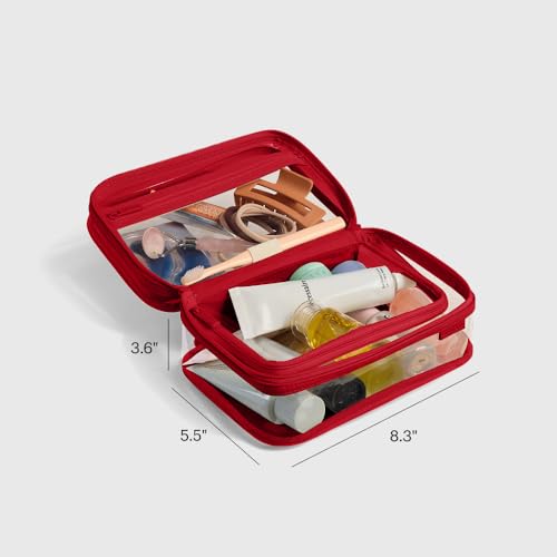 Away Clear Small Toiletry Bag - Compact Transparent Travel Organizer for Toiletries & Beauty Essentials, Cherry Red