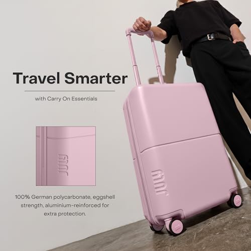 July Carry On Essential - 20" Airline Approved Carry On Luggage with Wheels, Travel Suitcase for Men & Women - Premium Rolling Suitcase, TSA Lock, Polycarbonate Shell, Spinner Wheels - Blush Pink