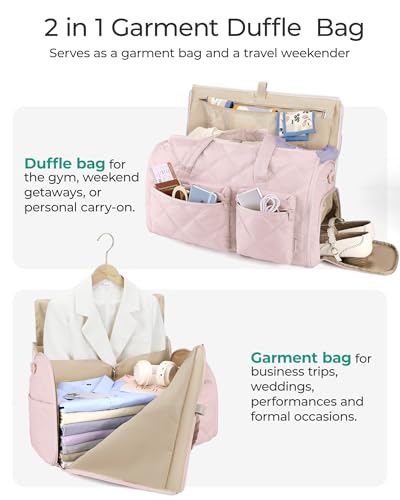 BAGSMART Garment Duffel Bag, Convertible 2-in-1 Puffy Water-Resistant Carry-On with Shoe Compartment (A-Khaki)
