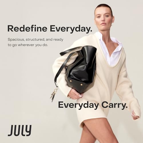 July Juliette Soft Large Tote - Tote Bag for Women with Laptop Sleeve, Detachable Crossbody Strap, Pass-Through Band, Drink Bottle Holder, Modern Tote Bag for Work, Travel, 22L - Black