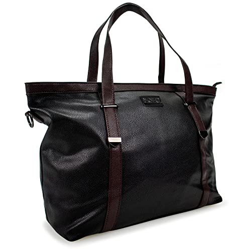 Badgley Mischka Anna XL Vegan Leather Tote Weekender Travel Bag (Black)