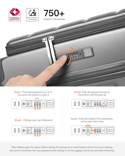 ISLAND ELEPHANT Expandable 20Inch Carry On Luggage Airline Approved - Top Opening Hardside Travel Suitcase Unbreakable -with Cup Holder,USB Charge,Side Pothook, 360°Spinner Wheels, TSA Lock-Grey