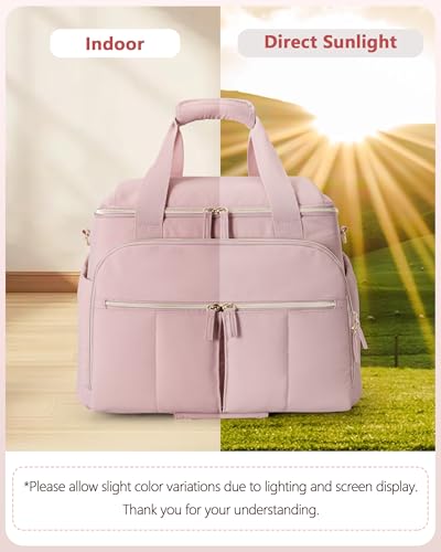 Marscamd Rolling Teacher Bag with Accordion File Organizer & 15.6" Laptop Compartment, Wheeled Work Briefcase Tote with Detachable Trolley & Crossbody Strap for Women, Pink