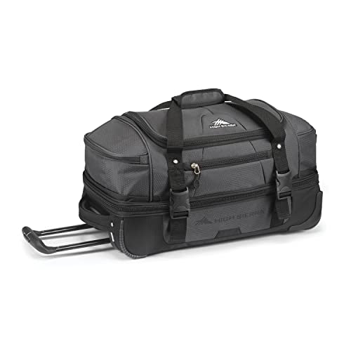 High Sierra 22” Wheeled Rolling Duffle Bag, Lightweight and Durable Weekender Travel Duffle bag with Recessed telescoping pull handle, 50L Capacity, Mercury/Black