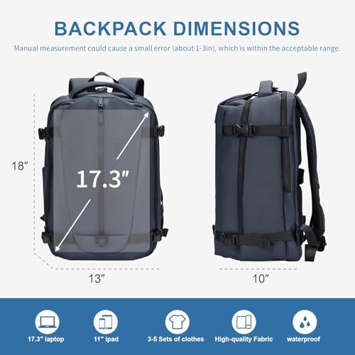 BAGOK Travel Backpack for Men and Women, Flight-Approved Carry-On Backpack with Laptop Compartment; Large-Capacity Personal Item for Business, Work, School, or Weekend Trips(Blue)
