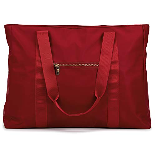 Badgley Mischka Uncomplicated Nylon Weekender Travel Bag, Lightweight Duffel Tote for Women, Carry On Overnight Bag (Burgundy)