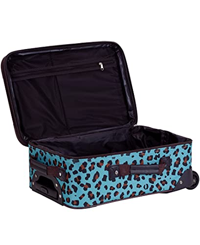 Rockland Fashion Softside 4 Piece Luggage Set, Expandable, (14" Tote/19"/24"/28"), Blue Leopard