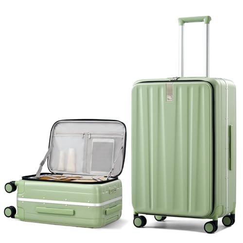 Hanke 26 Inch Large checked Luggage PC Hard Shell luggage Top Opening Aluminum Frame Travel Luggage Suitcases with Wheels for Woman Men.(Bamboo Green)