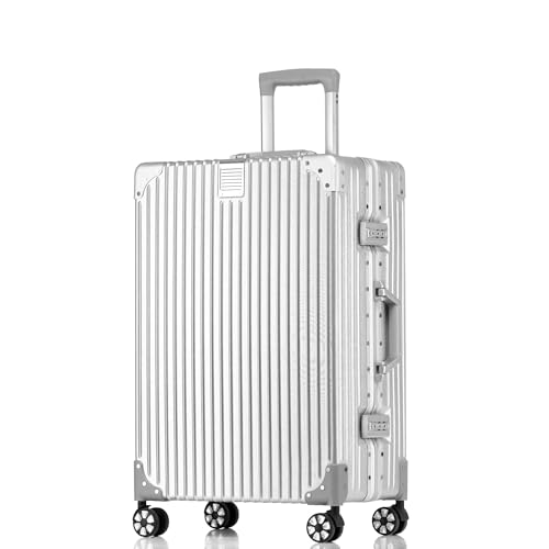 HotWay Carry On Luggage with Spinner Wheels, PC Hard Shell Zipperless Suitcase with Aluminum Frame and TSA Locks, 22x14x9 Airline Approved Lightweight Luggage for Business Travel (Silver, 20 Inch)