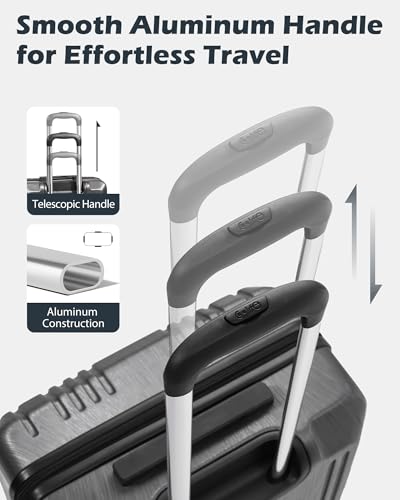 Coolife Luggage PC+ABS Expandable Hardshell Suitcase with TSA Lock, Spinner Checked Lightweight (grey, L(28IN))