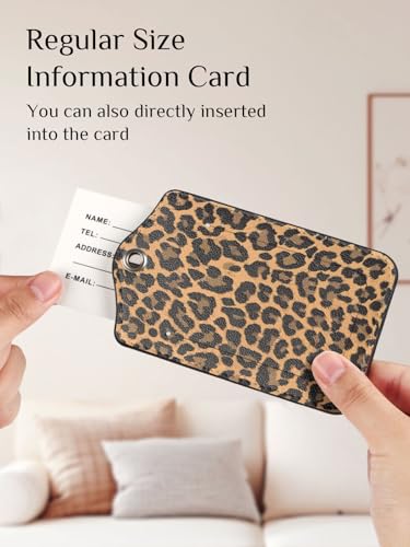 Seorsok 2 PCS Luggage Travel Tags for Suitcases,Cute Brown Leopard PU Leather Name Tag with Privacy Cover&ID Label Address Card and Durable Metal Ring Suitable for Men Women Handbags Backpack,Brown