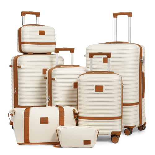 Joyway Luggage Set 7 Piece Suitcase Sets with Spinner Wheel,Hardside Expandable Travel Laggage with TSA Lock (18/20/24/28 White