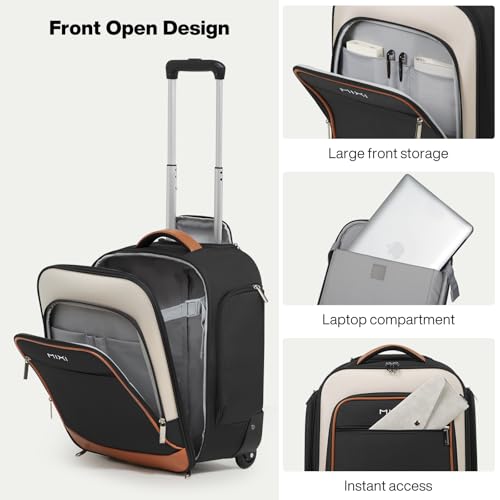 mixi 16 Inch Underseat Carry-On Luggage, Softside Suitcase with Wheels, Fashion Lightweight Water-Resistant Personal Item Travel Bag for Short Trips, Black-Off white