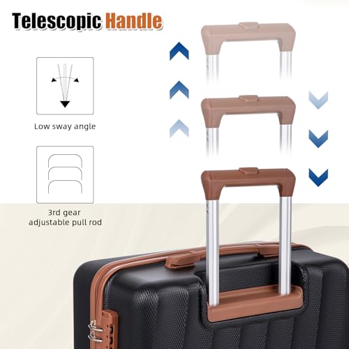 Eeeza Luggage Sets 6 Piece Suitcases with Wheels,ABS Hard Case Suitcases with Spinner Wheels,Durable Travel Luggage with Combination Lock (Black, 6 Piece Set 16"/20"/24"/28")