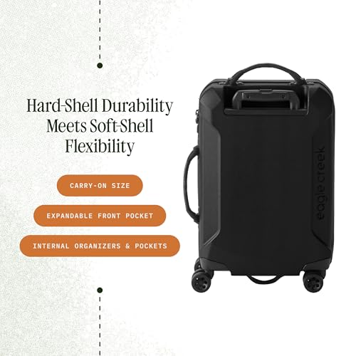 Eagle Creek Tarmac 4-Wheel Carry-On Luggage - Durable Rolling Suitcase for Versatile Packing - Telescoping Handle - Sleek Design - Secure Storage Compartments - Locking Zippers - Black