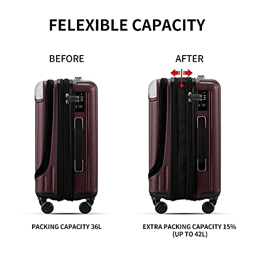 LEVEL8 Grace Expandable 20" Carry-On Luggage with 4 PC Organizer Packing Cubes - Red, Carry-On 20-Inch