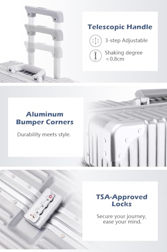 HotWay Checked In Luggage with Spinner Wheels, PC Hard Shell Zipperless Suitcase with Aluminum Frame and TSA Lock, Large Lightweight Suitcase for Business Travel, (Silver, 28 Inch)