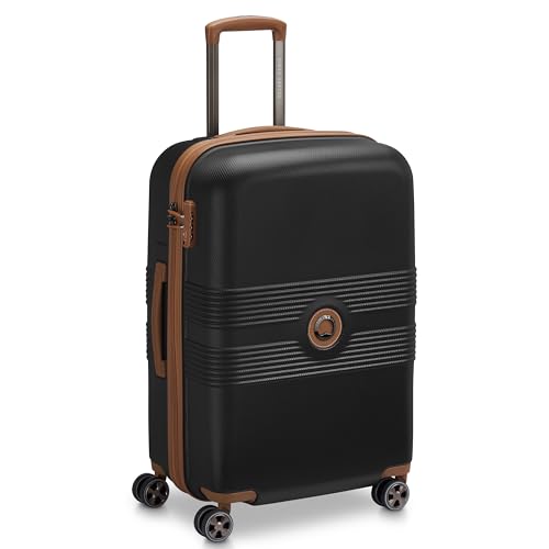 DELSEY PARIS Flanerie SE - Hardside Checked In Luggage 24 Inch - 360° Dual Spinner Wheels - TSA Lock - Lightweight Polycarbonate Travel Suitcase with Vegan Leather, Black