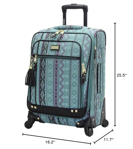 Steve Madden Designer Luggage Collection - Expandable 24 Inch Softside Bag - Durable Mid-sized Lightweight Checked Suitcase with 4-Rolling Spinner Wheels (Legends Turquoise)
