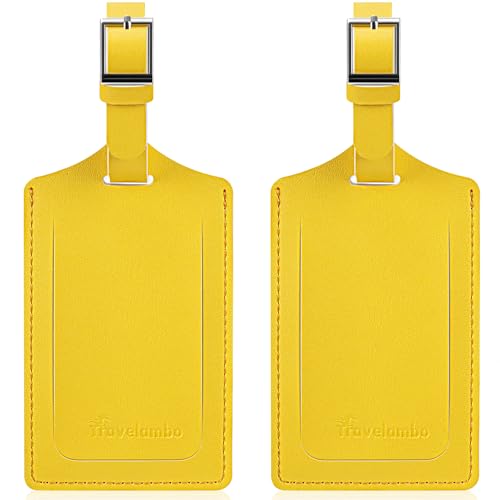 Travelambo Luggage Tags for Suitcases Faux Leather Privacy Protection 2 Pack Bag Tags Travel Accessories Essential, Energetic Yellow