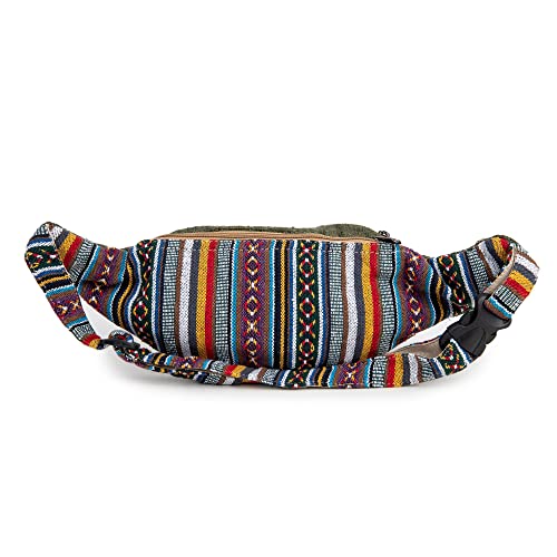 Freakmandu Eco-Friendly Green Boho Hippie Style Hemp Fanny Pack Cross Body Hip Waist Bag for Hiking Running Jogging (Safari)