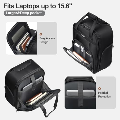 TIAWOLT Multi-functional 16-Inch Underseat Carry on Luggage With Wheels Softside Lightweight Compact Travel Business Suitcase bag for Pilots and Crew,Black
