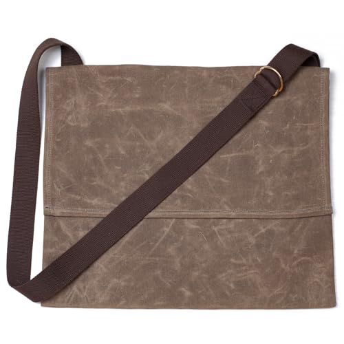 Foraging Bag 16 oz Waxed Canvas Haversack Bushcraft Shoulder Bag Durable Messenger Bag with Pocket for Gardening Camping (Antique Olive Large)