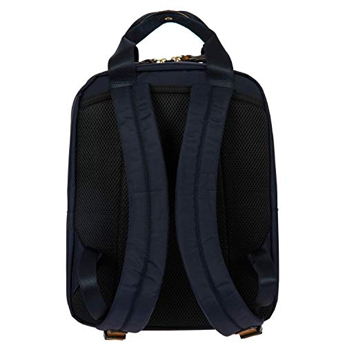 Bric's X-Travel Urban Backpack 14 Inch, Water-Resistant Satin Nylon Carry-On Daypack with Leather Details, Laptop Sleeve, Double-Zip Compartments and Luggage Pass-Through – Navy